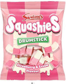 Squashies Drumstick Candy - Strawberry, Sour Cherry and Apple, Bubblegum, Rhubarb and Custard ,Original Raspberry and Milk Flavor Candies 120g Each - Imported from the UK